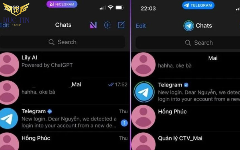 Đồng bộ giữa Nicegram và Telegram